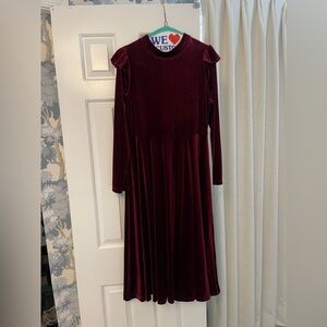 IVY CITY CO. $138 Solid Red Velvet Stretch Ruffle Midi Dress Size XL